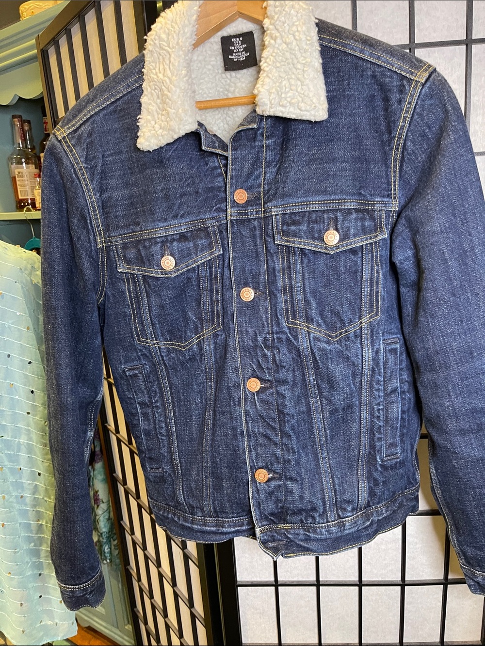 MENS EUR S - Sherpa-Lined Denim Jacket - Dark Blue